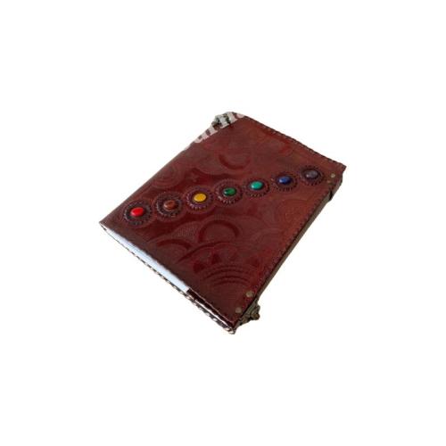 Vintage Brown Leather Journal Celtic Wheel Sun Design with Stone Inlay Writing Notebook Blank Pages Travel Diary Sketchbook Spiritual Boho Gift for Men Women